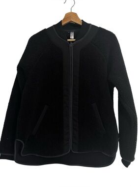 Adidas Women’s Go To Fleece Jacket Size M Black Zip Up Golf Bomber
